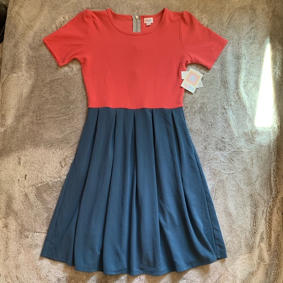 LuLaRoe Dresses & Skirts - NWT LuLaRoe Amelia Dress. Salmon and Blue. Sz L.